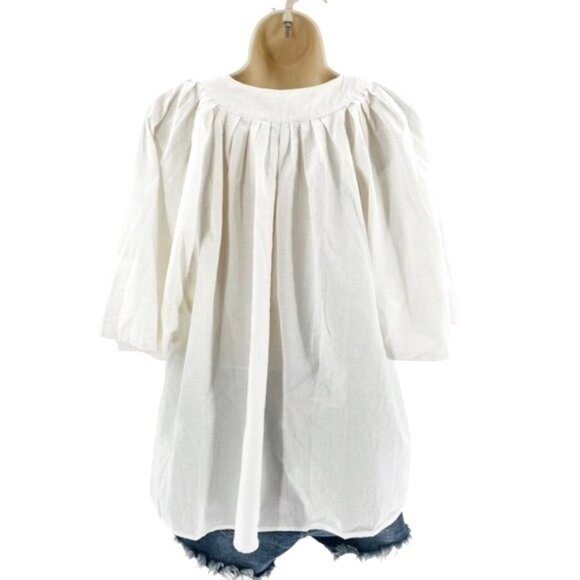 Pomander Place | NEW White Finley Coastal Flutter Sleeve Pleated Top Size M - Picture 6 of 8